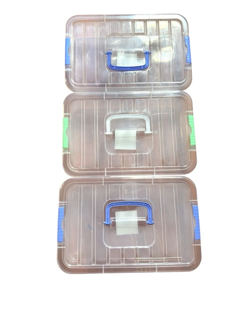 Assorted Clear Rectangle Storage Box with Lids and Handles, Set of 3 NWT